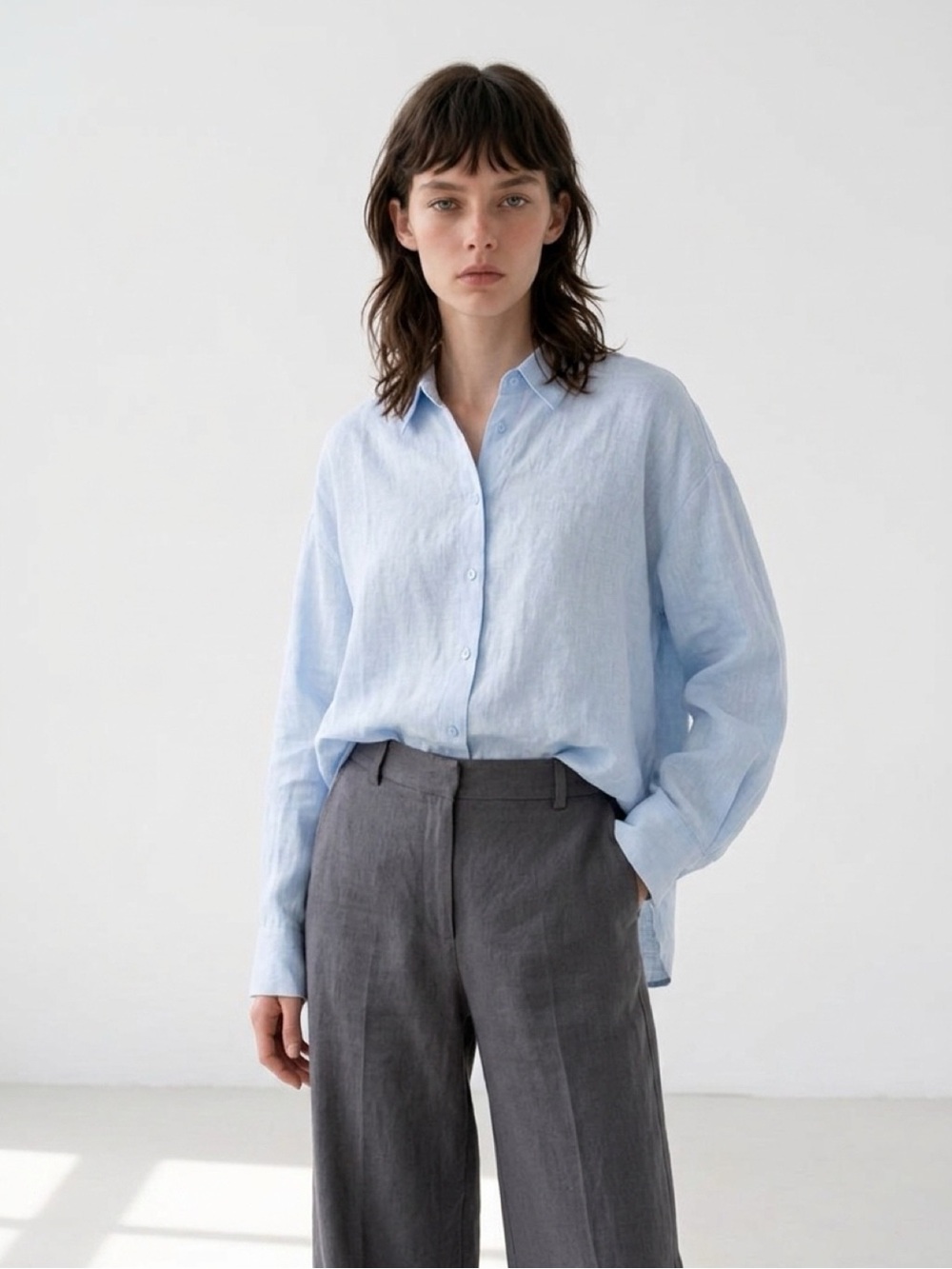NWT BLANKNYC Light Blue Linen Blend Button Down Shirt XL Oversized Relaxed Top⁠